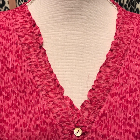 DVF Silk Fuschia Rose Petal Print Blouse - Picture 5 of 8